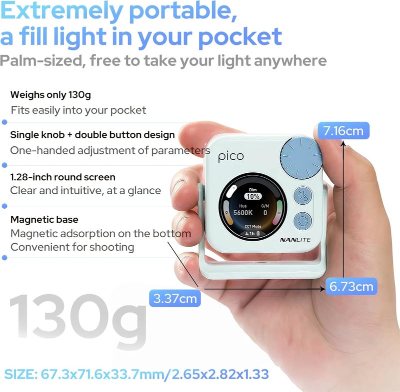 NANLITE Pico Portable LED Fill Light – Full Color RGB, Snap-On Attachment for Phone/Camera Photography, Live Streaming, Video Content Creation (Mint Blue) - Image 3